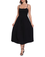 Women's Smocked Midi Summer Dresses with Pockets