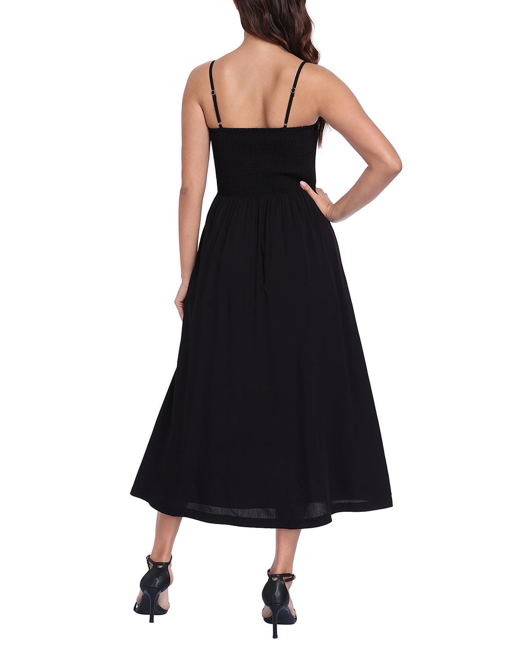 Women's Smocked Midi Summer Dresses with Pockets