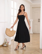 Women's Smocked Midi Summer Dresses with Pockets