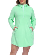 Women's Plus Size Long Sleeve Swim Coverup Dress with Hood