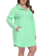 Women's Plus Size Long Sleeve Swim Coverup Dress with Hood