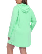 Women's Plus Size Long Sleeve Swim Coverup Dress with Hood