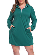 Women's Plus Size Long Sleeve Swim Coverup Dress with Hood