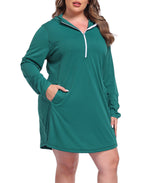 Women's Plus Size Long Sleeve Swim Coverup Dress with Hood