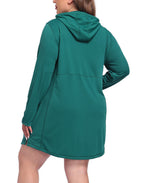 Women's Plus Size Long Sleeve Swim Coverup Dress with Hood