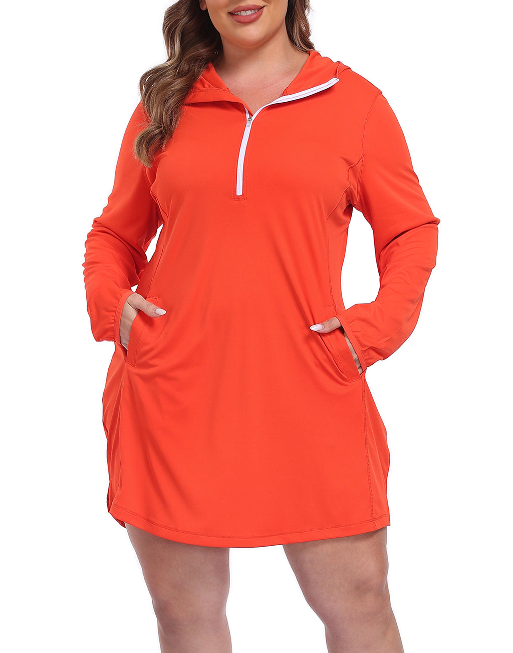 Women's Plus Size Long Sleeve Swim Coverup Dress with Hood