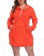 Women's Plus Size Long Sleeve Swim Coverup Dress with Hood