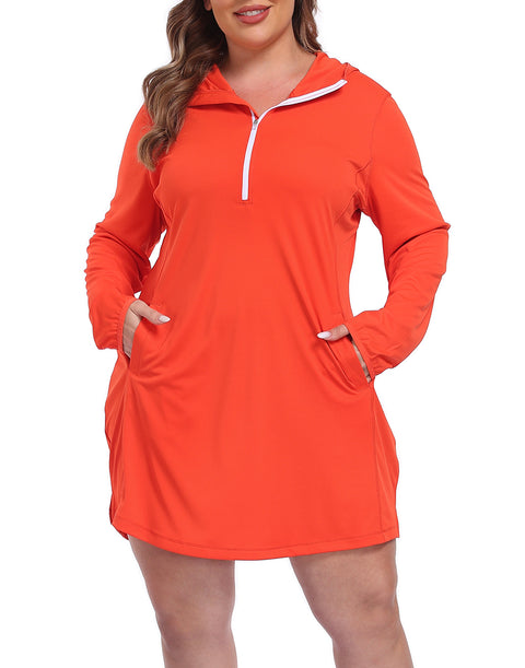 Women's Plus Size Long Sleeve Swim Coverup Dress with Hood