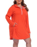 Women's Plus Size Long Sleeve Swim Coverup Dress with Hood