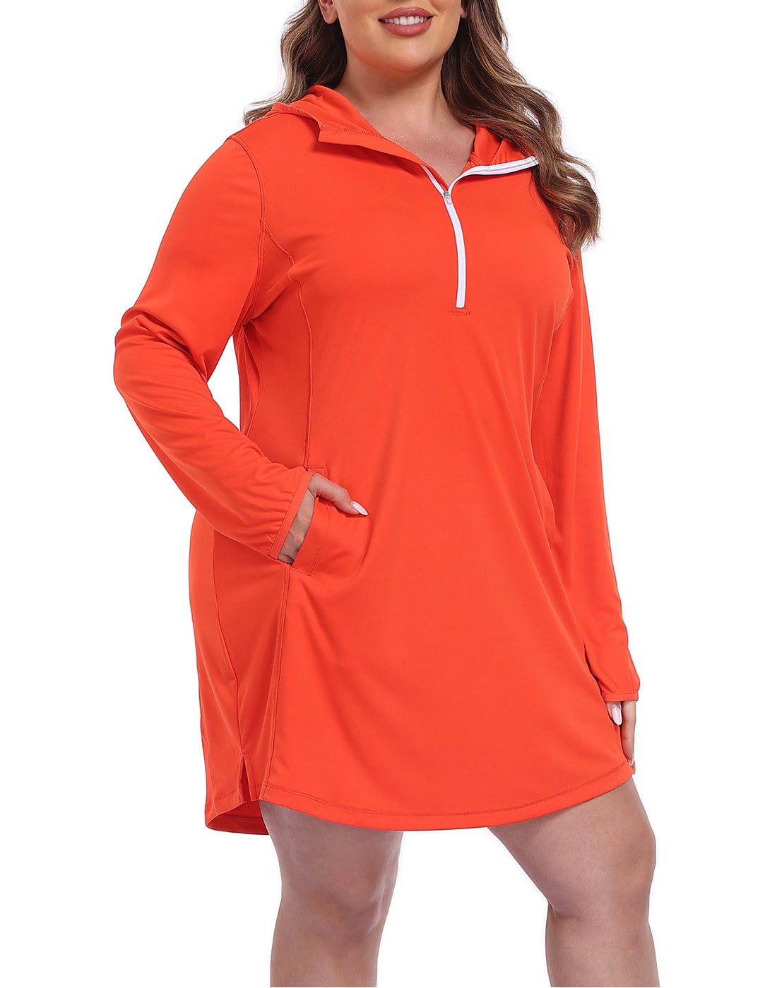 Women's Plus Size Long Sleeve Swim Coverup Dress with Hood