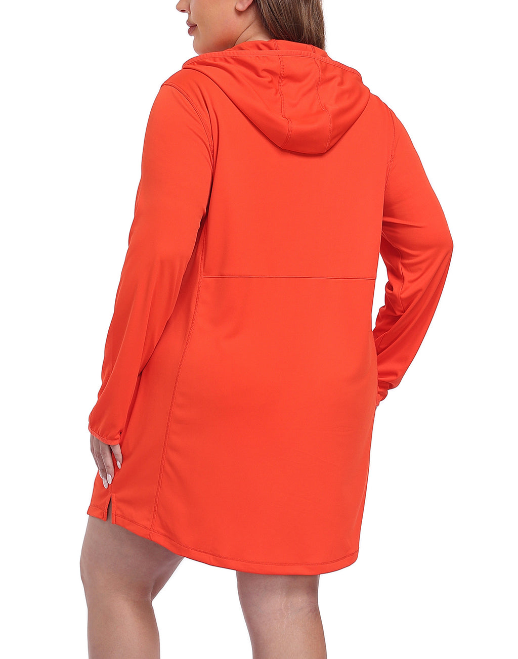 Women's Plus Size Long Sleeve Swim Coverup Dress with Hood