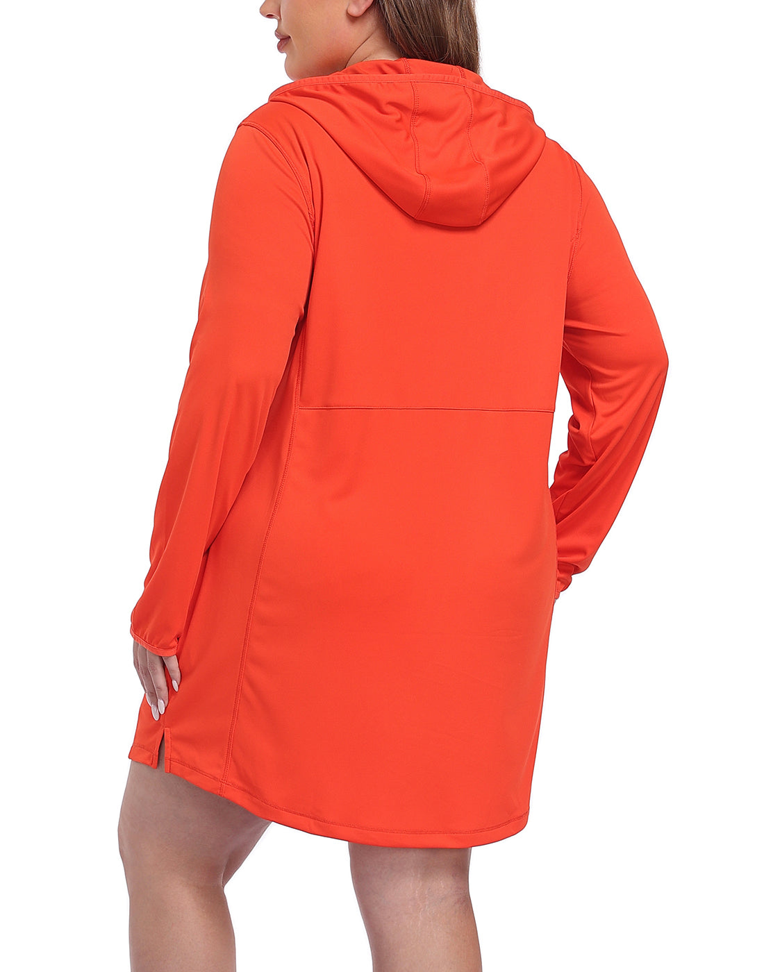 Women's Plus Size Long Sleeve Swim Coverup Dress with Hood