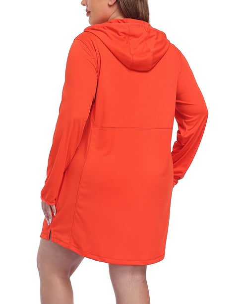 Women's Plus Size Long Sleeve Swim Coverup Dress with Hood