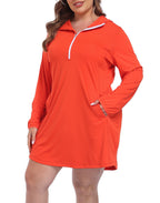 Women's Plus Size Long Sleeve Swim Coverup Dress with Hood