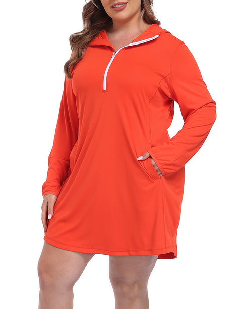Women's Plus Size Long Sleeve Swim Coverup Dress with Hood