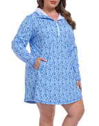 Women's Plus Size Long Sleeve Swim Coverup Dress with Hood