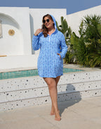 Women's Plus Size Long Sleeve Swim Coverup Dress with Hood