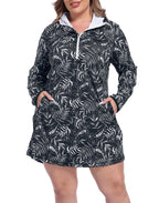 Women's Plus Size Long Sleeve Swim Coverup Dress with Hood