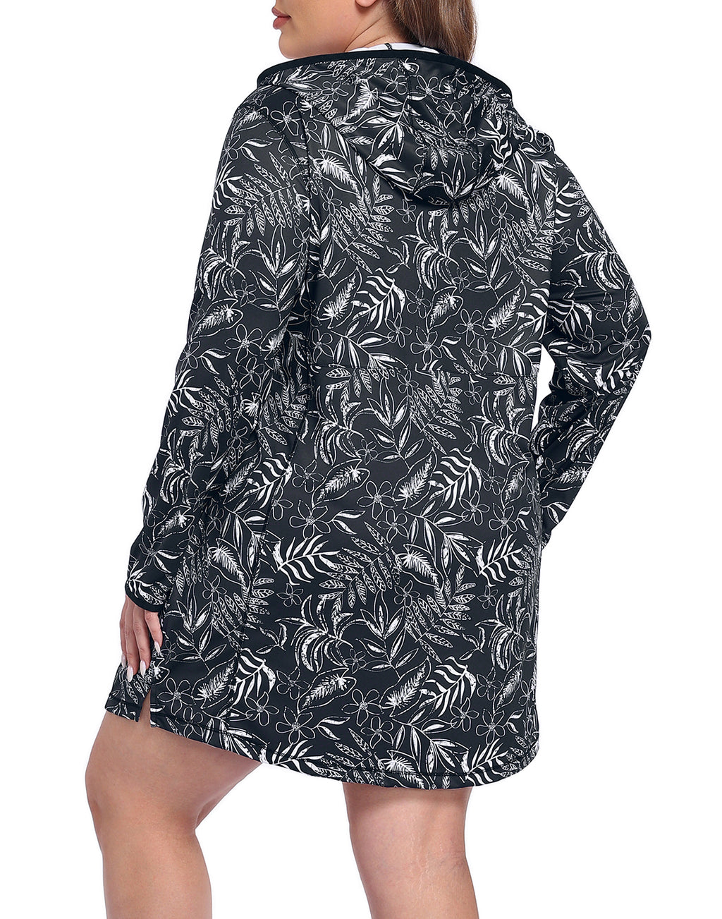 Women's Plus Size Long Sleeve Swim Coverup Dress with Hood