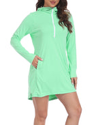 Jelly Mint Beach Coverup Long Sleeve Swim Dress with Hood