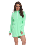 Jelly Mint Beach Coverup Long Sleeve Swim Dress with Hood