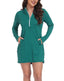 Dark Teal Beach Coverup Long Sleeve Swim Dress with Hood