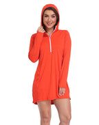 Spicy Orange Beach Coverup Long Sleeve Swim Dress with Hood
