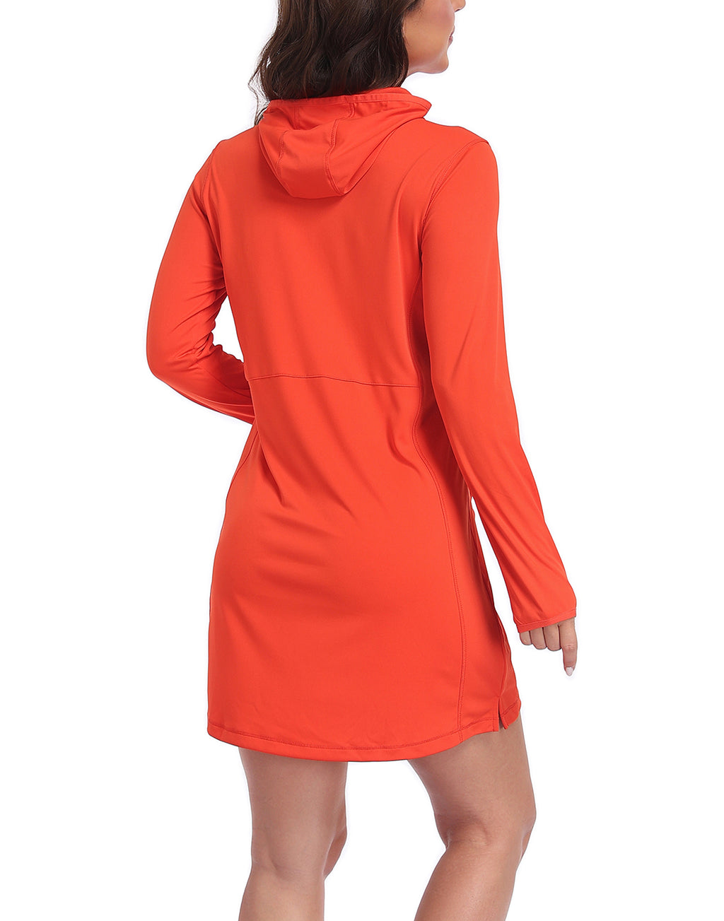 Spicy Orange Beach Coverup Long Sleeve Swim Dress with Hood