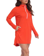 Spicy Orange Beach Coverup Long Sleeve Swim Dress with Hood