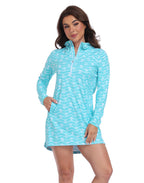 Turquoise Sea Turtles Beach Coverup Long Sleeve Swim Dress with Hood