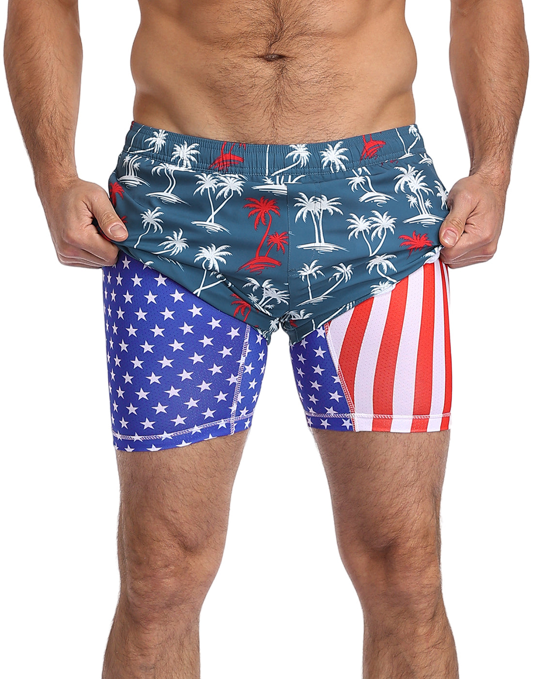 LRD Mens 7" Inseam Swim Trunks with Compression Liner