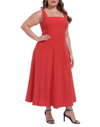 Womens Plus Size Square Neck Midi Dress with Pockets