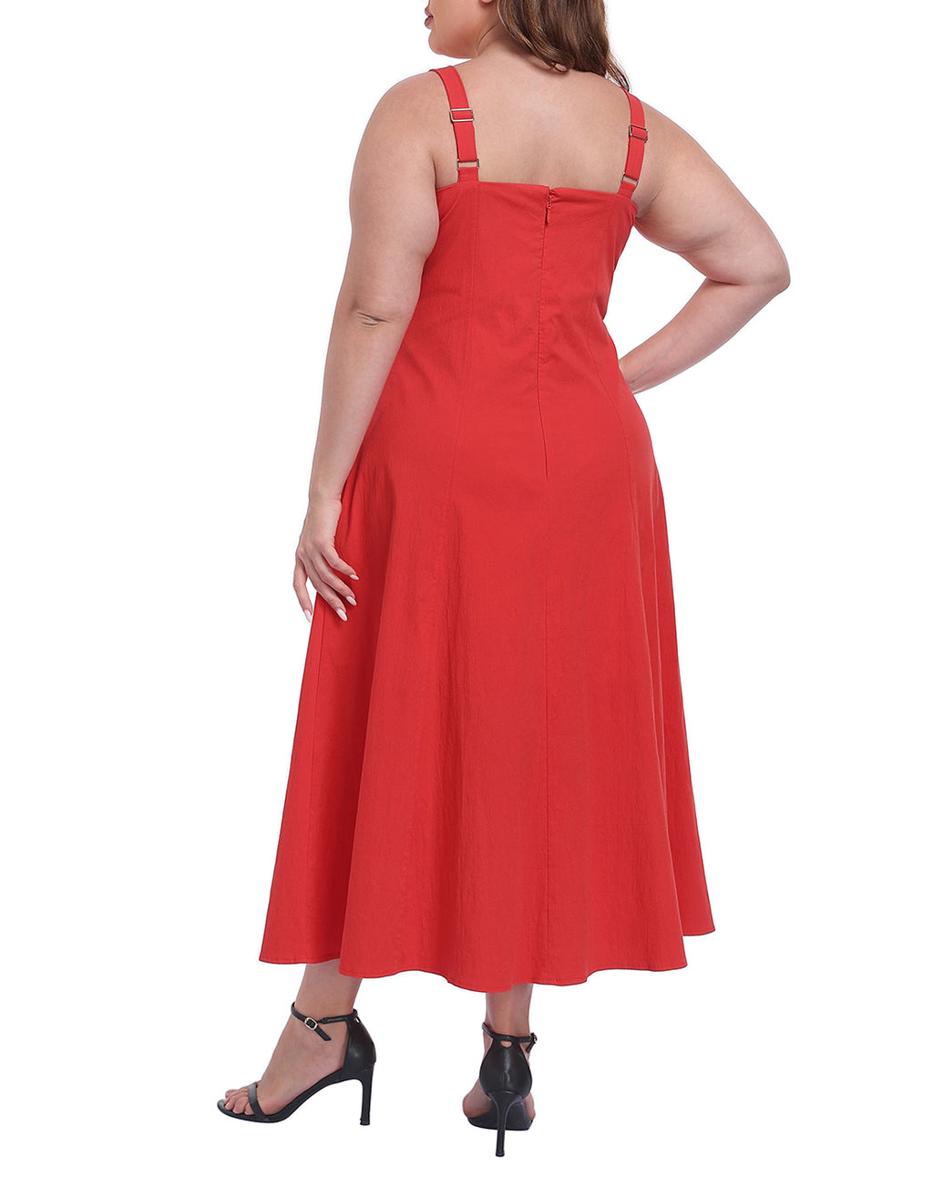Womens Plus Size Square Neck Midi Dress with Pockets