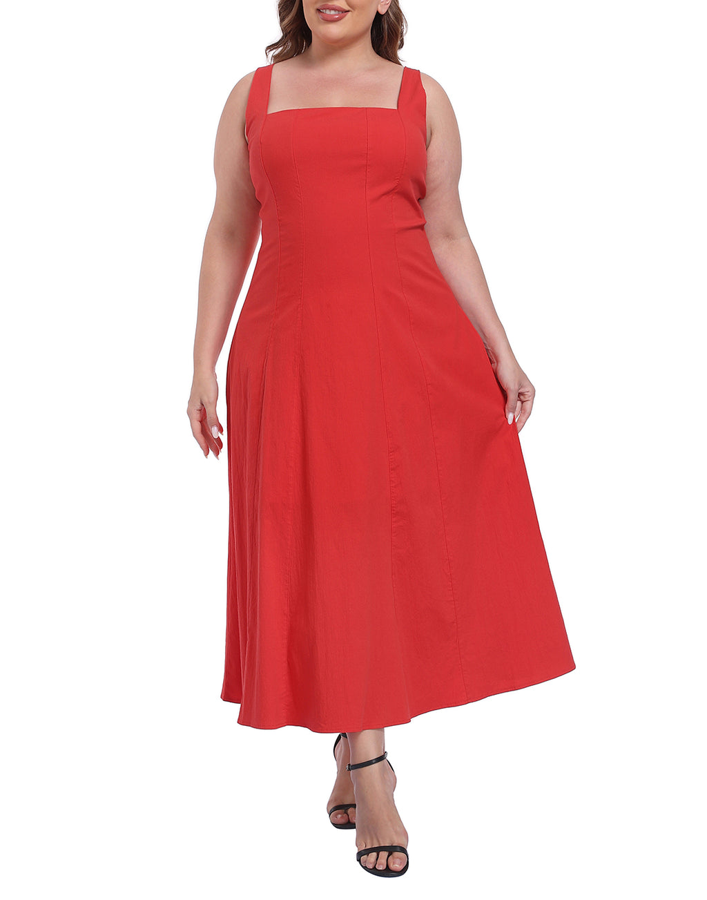 Womens Plus Size Square Neck Midi Dress with Pockets