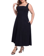 Womens Plus Size Square Neck Midi Dress with Pockets