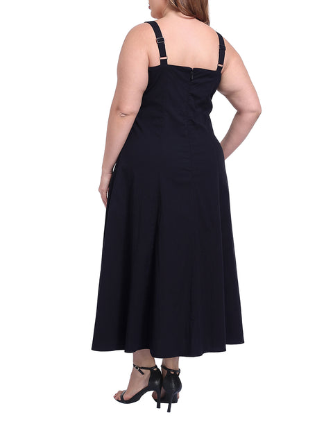 Womens Plus Size Square Neck Midi Dress with Pockets