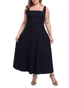 Womens Plus Size Square Neck Midi Dress with Pockets