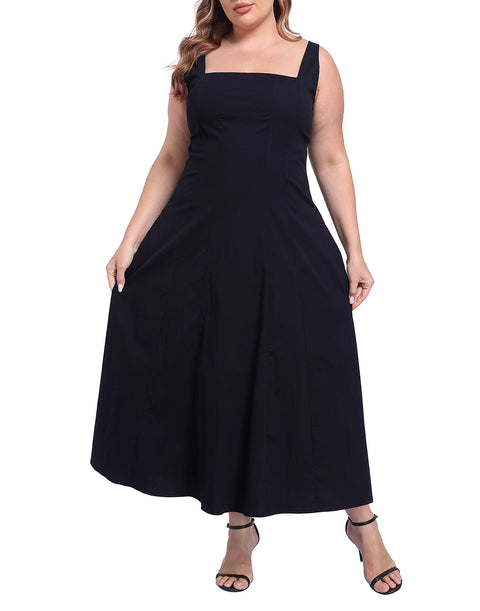 Womens Plus Size Square Neck Midi Dress with Pockets