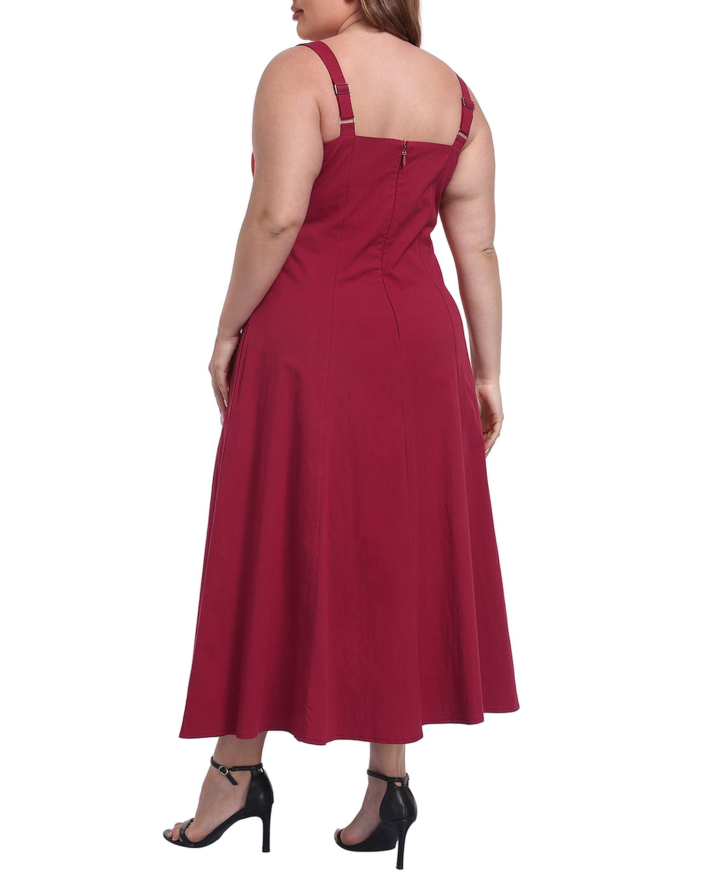 Womens Plus Size Square Neck Midi Dress with Pockets