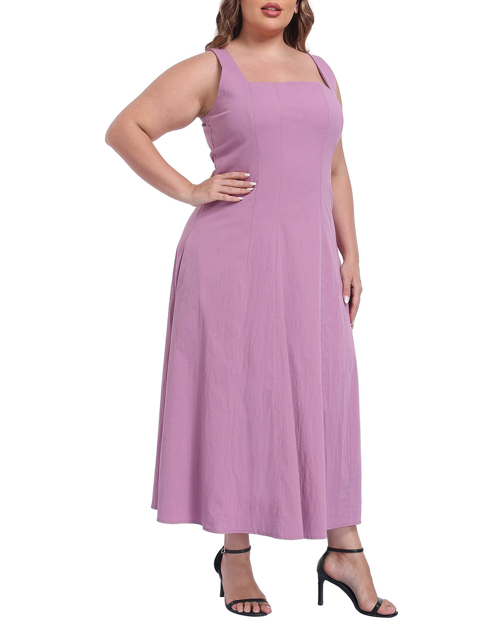 Womens Plus Size Square Neck Midi Dress with Pockets