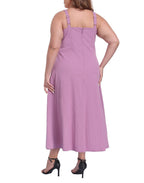 Womens Plus Size Square Neck Midi Dress with Pockets