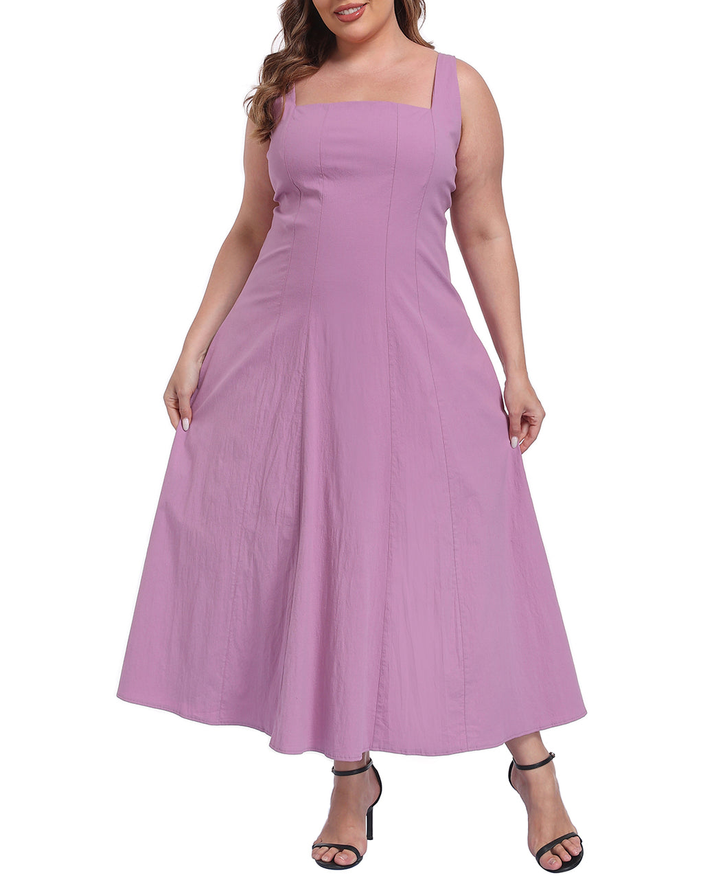 Womens Plus Size Square Neck Midi Dress with Pockets
