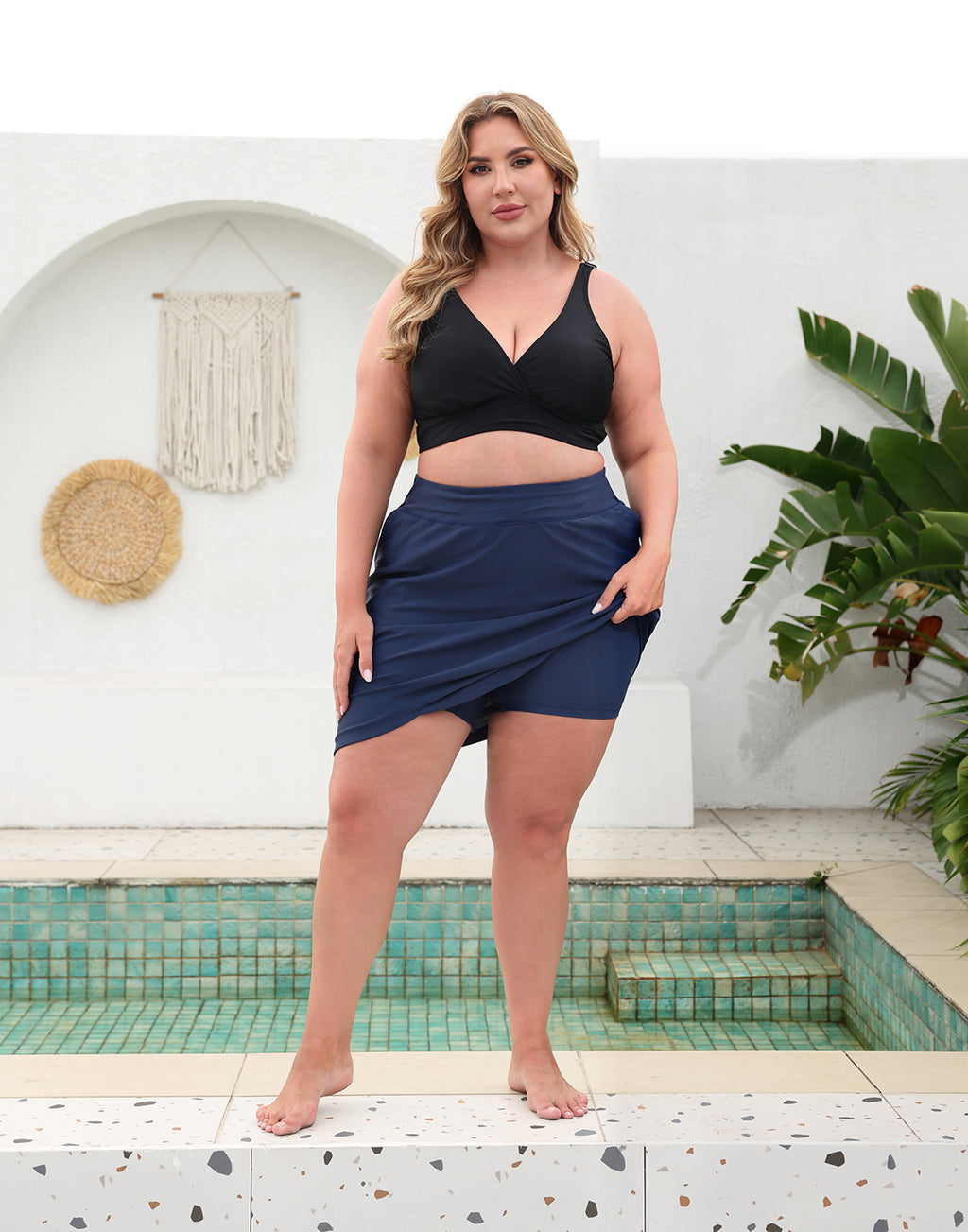 Plus Size Skort Skirt with Bike Shorts and Pockets