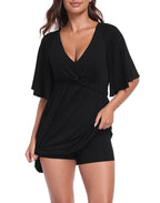 Women's Flutter Sleeve Skirted Romper Dress with Quick Slip Built-in Shorts and Pockets