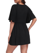 Women's Flutter Sleeve Skirted Romper Dress with Quick Slip Built-in Shorts and Pockets