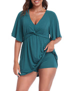 Women's Flutter Sleeve Skirted Romper Dress with Quick Slip Built-in Shorts and Pockets