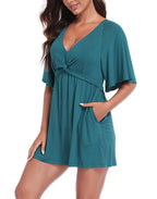 Women's Flutter Sleeve Skirted Romper Dress with Quick Slip Built-in Shorts and Pockets
