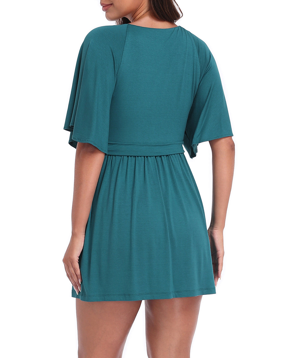 Women's Flutter Sleeve Skirted Romper Dress with Quick Slip Built-in Shorts and Pockets