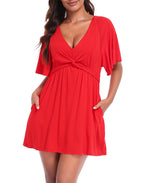 Women's Flutter Sleeve Skirted Romper Dress with Quick Slip Built-in Shorts and Pockets