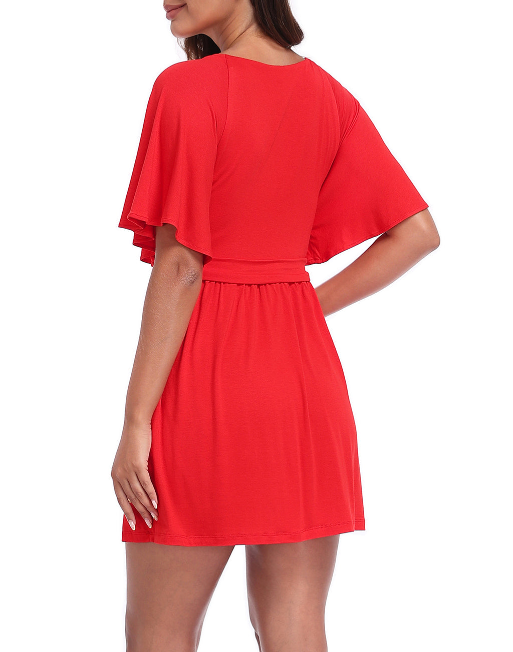 Women's Flutter Sleeve Skirted Romper Dress with Quick Slip Built-in Shorts and Pockets